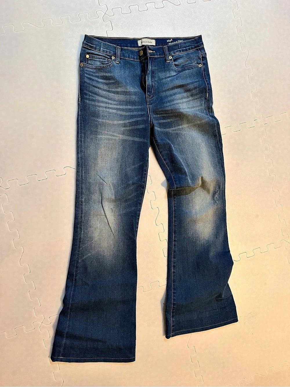 Henry & Belle High Waisted Flare Blue Waist 32 Flare Jeans EUC